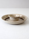 vintage studio pottery serving platter with dip bowl