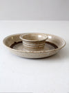 vintage studio pottery serving platter with dip bowl