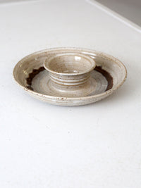 vintage studio pottery serving platter with dip bowl