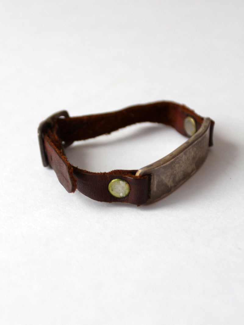 vintage leather and metal bar bracelet