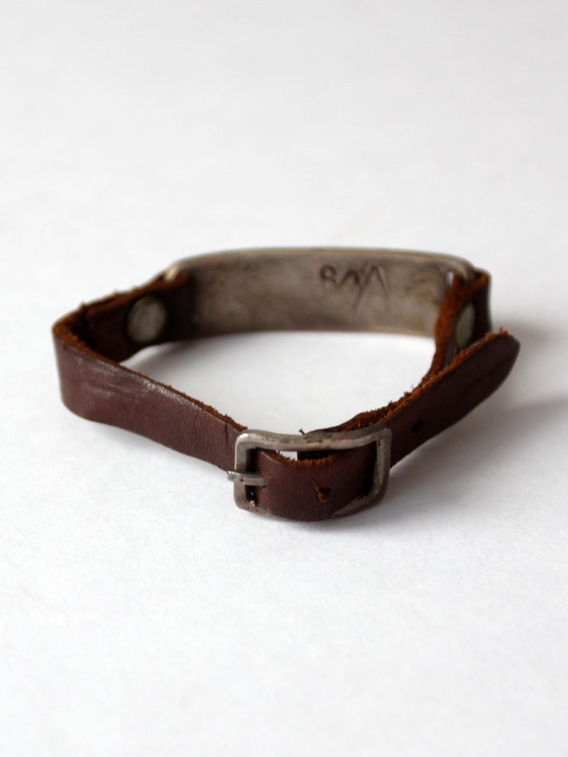 vintage leather and metal bar bracelet