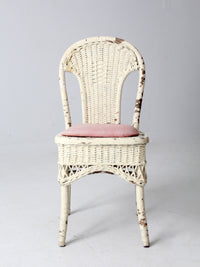 antique wicker chair with gingham cushioned seat