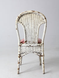 antique wicker chair with gingham cushioned seat