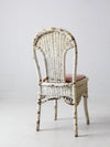 antique wicker chair with gingham cushioned seat