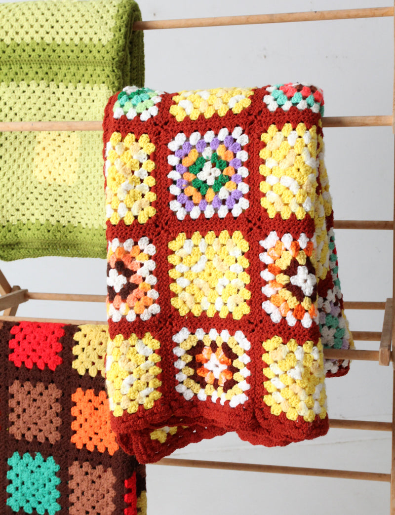 vintage crotchet granny square afghan quilt