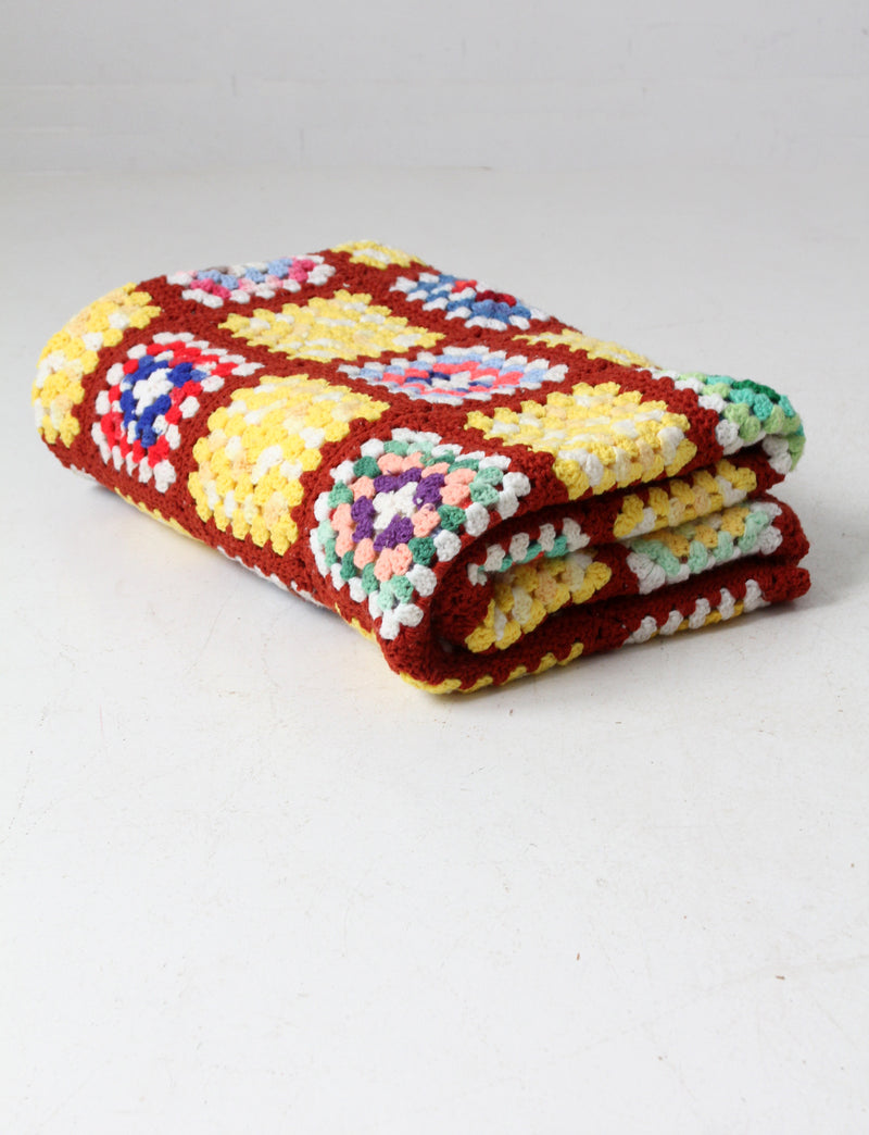 vintage crotchet granny square afghan quilt