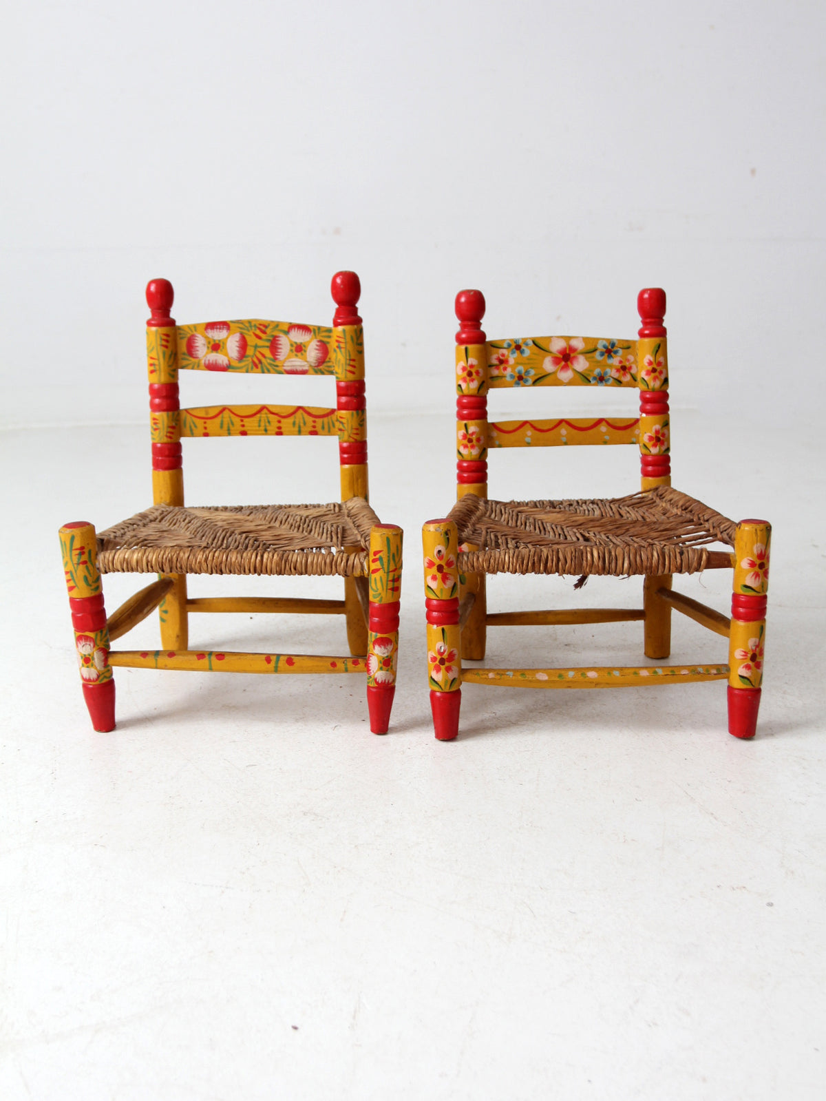 vintage Mexican folk art kid's chairs pair