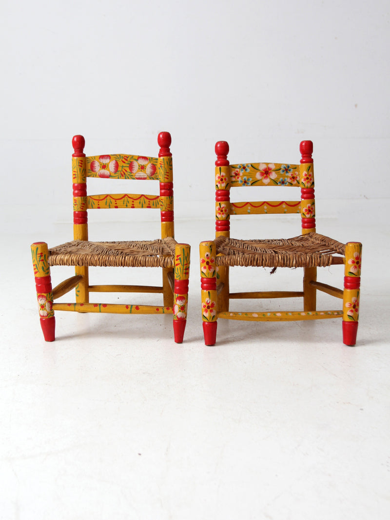 vintage Mexican folk art kid's chairs pair