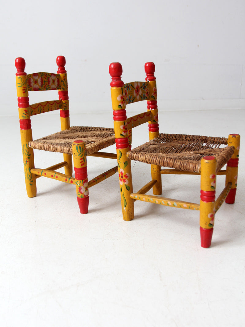 vintage Mexican folk art kid's chairs pair