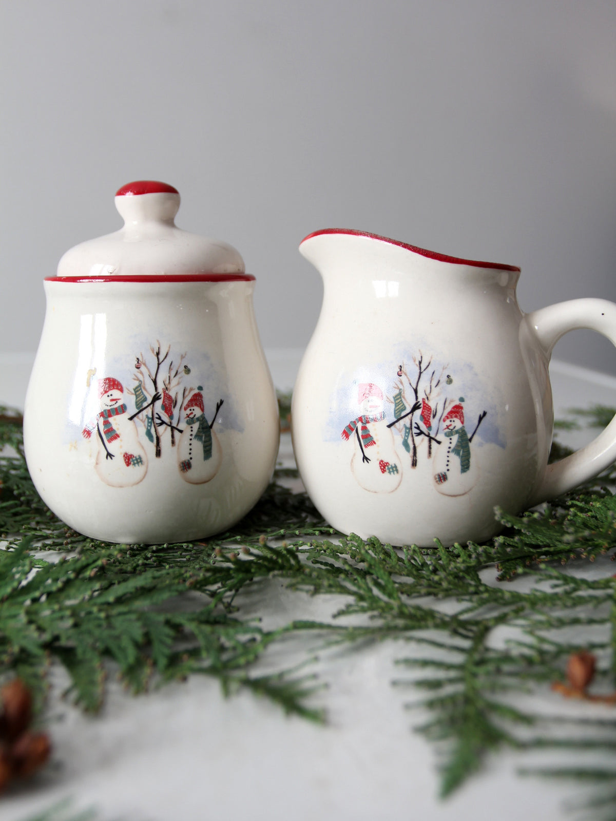 vintage Royal Season Stoneware snowman creamer & sugar bowl set