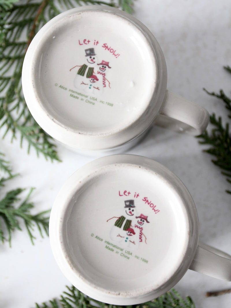 vintage Let It Snow Christmas mugs pair