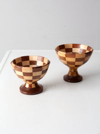 vintage handmade pedestal bowls pair