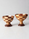 vintage handmade pedestal bowls pair