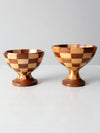 vintage handmade pedestal bowls pair