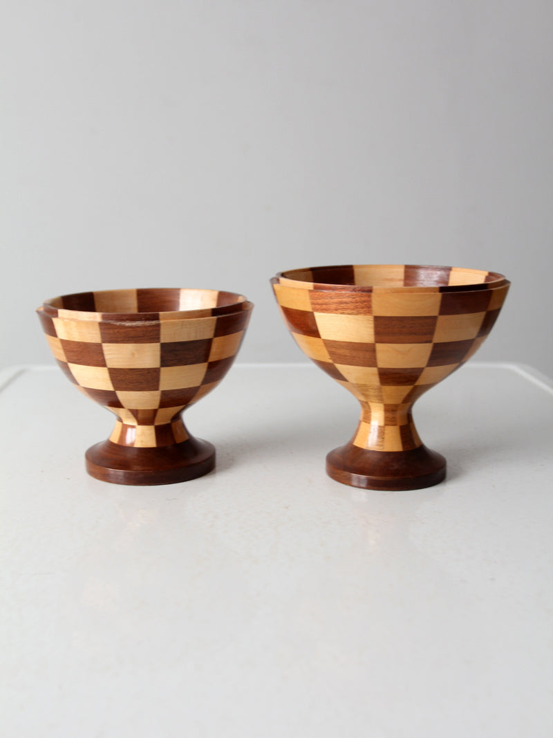 vintage handmade pedestal bowls pair