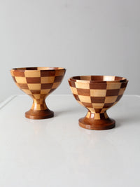 vintage handmade pedestal bowls pair