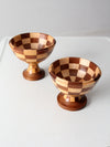 vintage handmade pedestal bowls pair