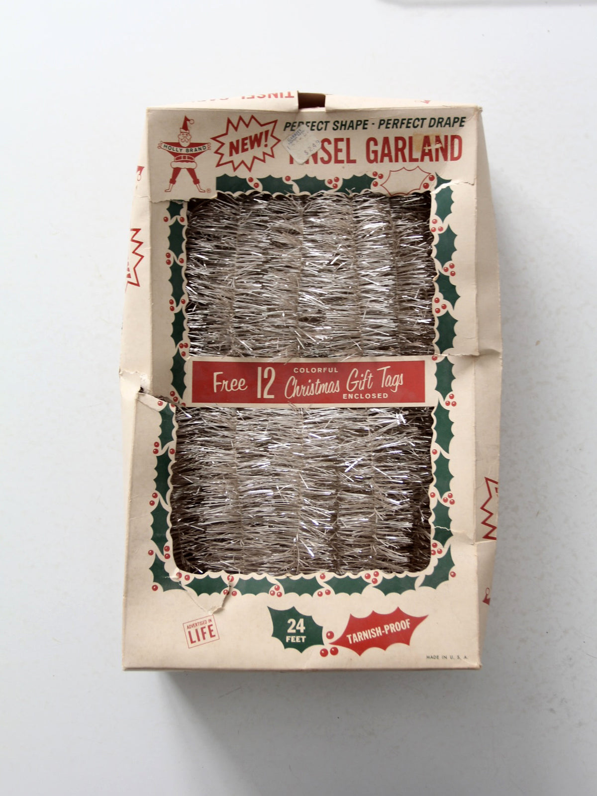 mid century Holly Brand tinsel in box