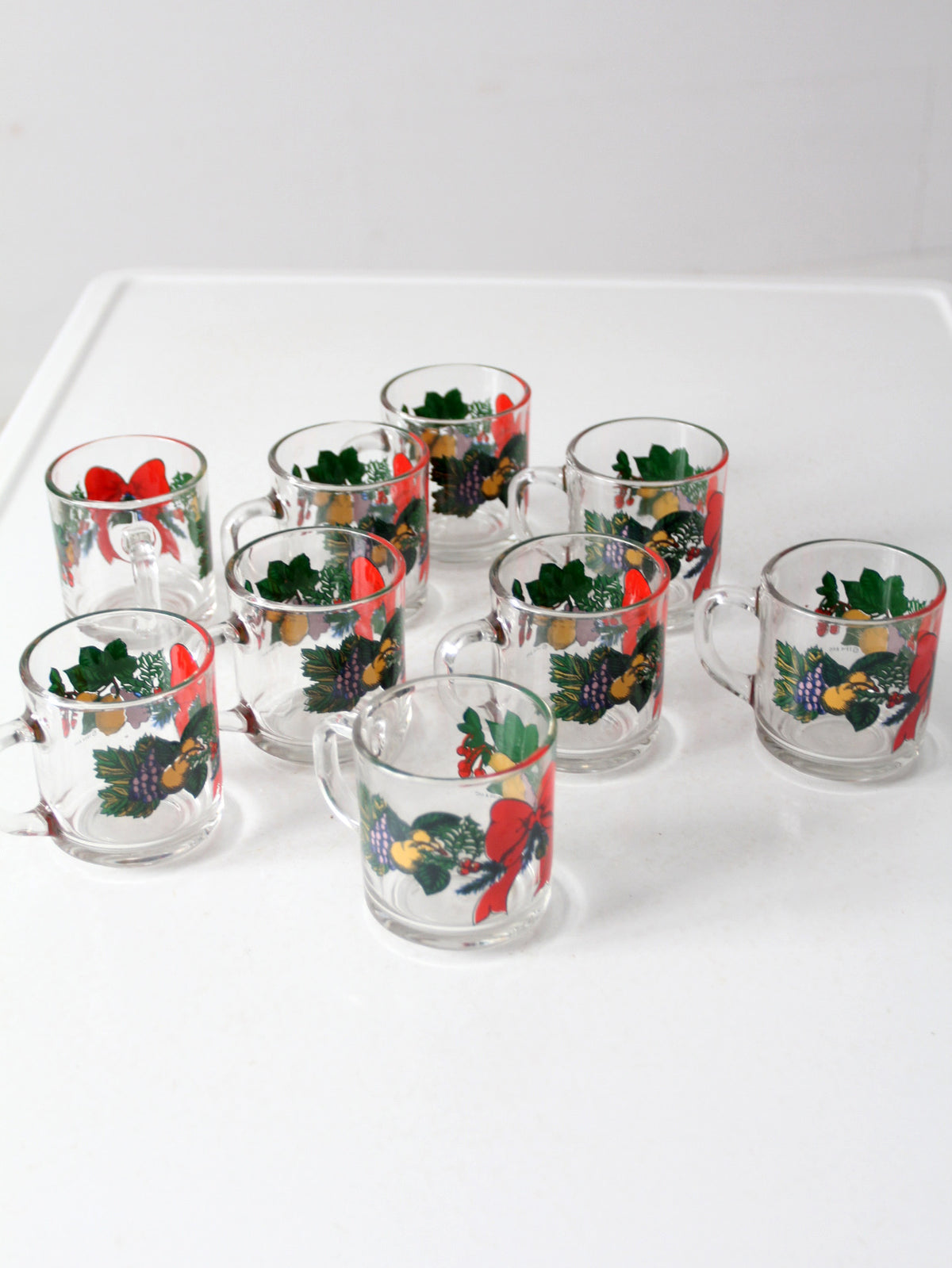 vintage Anchor Hocking glass Christmas mug set of 9