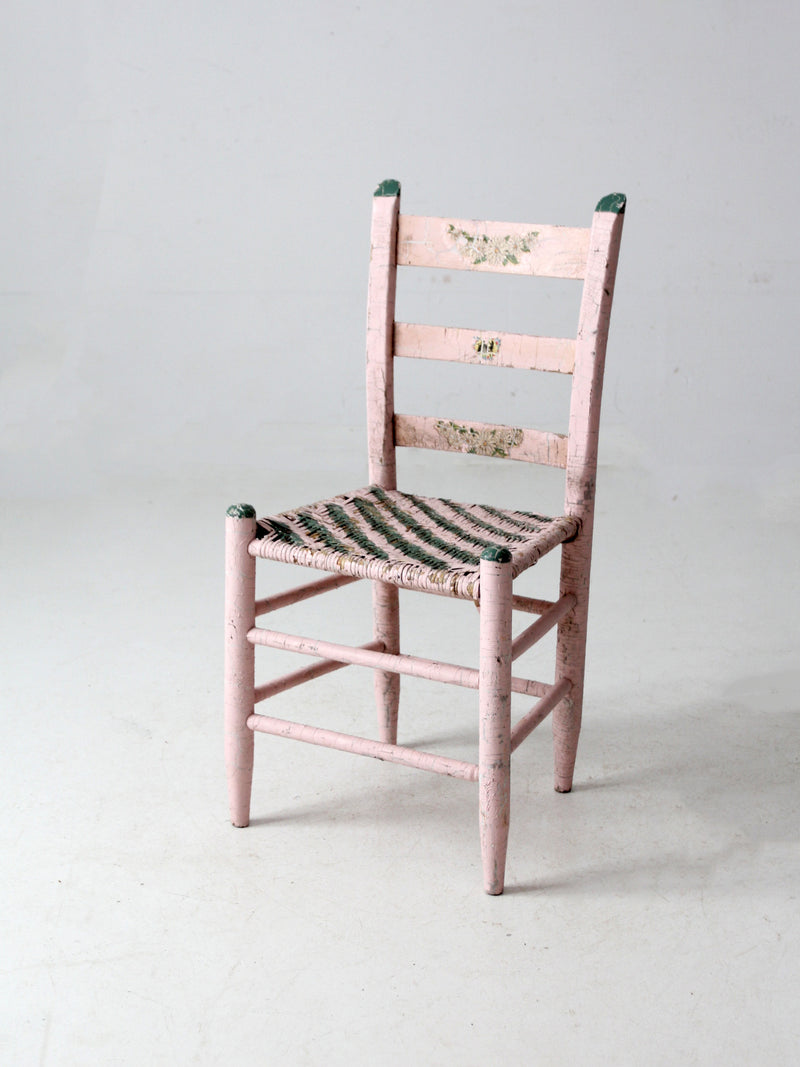 antique pastel pink cane seat chair