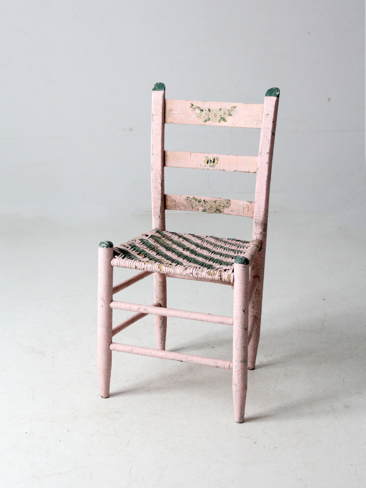 antique pastel pink cane seat chair