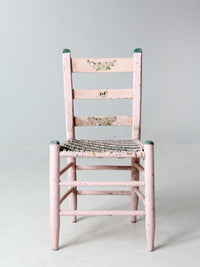 antique pastel pink cane seat chair