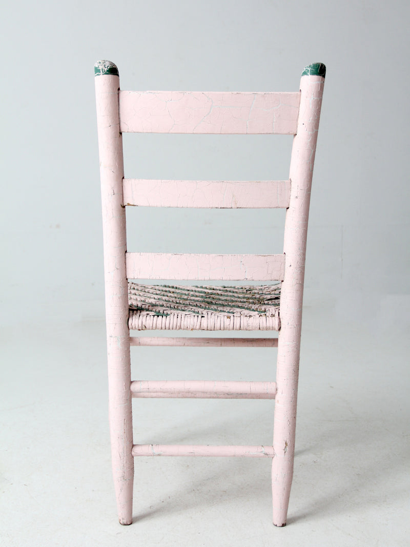 antique pastel pink cane seat chair