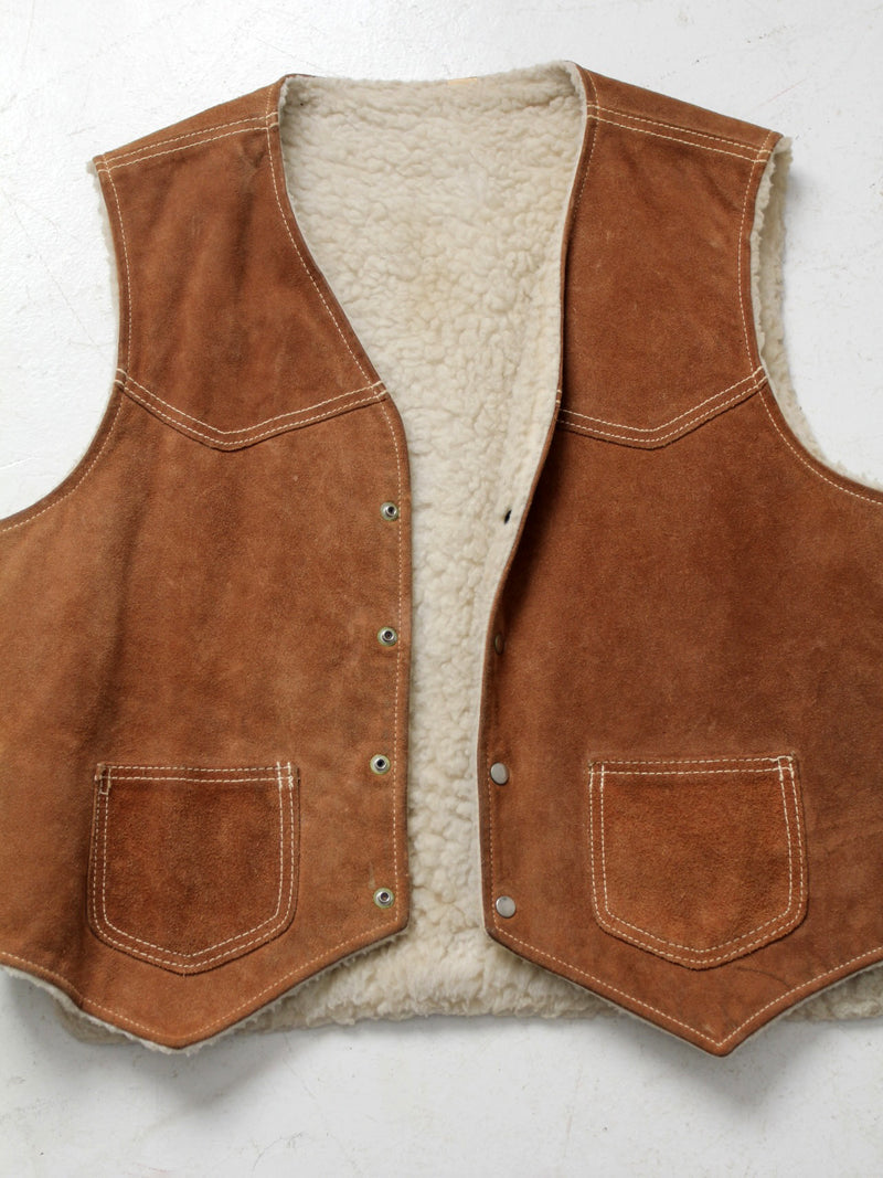 vintage 70s suede vest with wooly lining