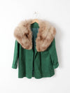 vintage green suede coat with fur collar