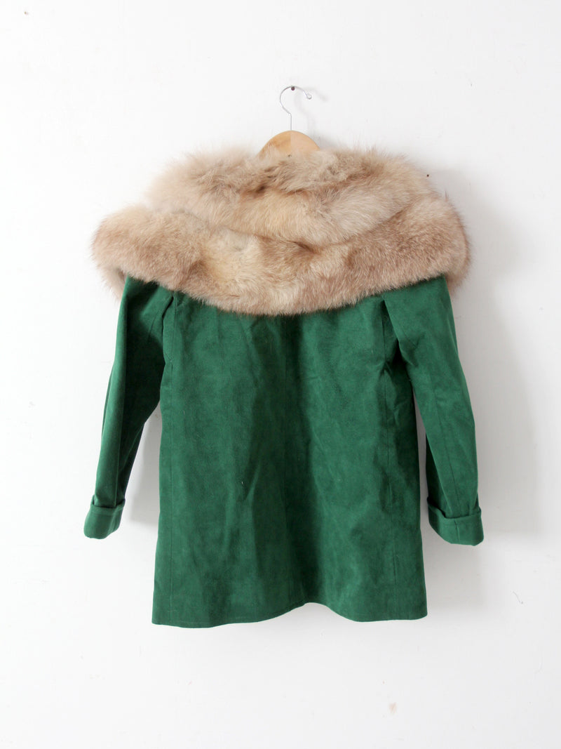 vintage green suede coat with fur collar