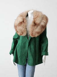 vintage green suede coat with fur collar