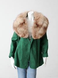 vintage green suede coat with fur collar