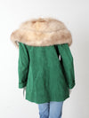 vintage green suede coat with fur collar