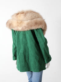 vintage green suede coat with fur collar