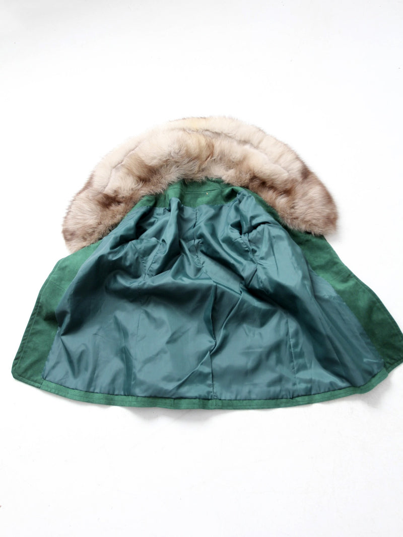 vintage green suede coat with fur collar