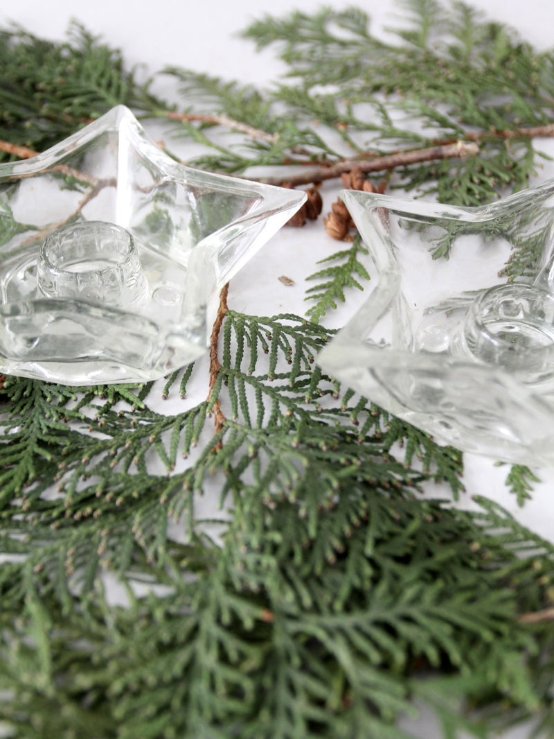 vintage cut glass star candle holders pair