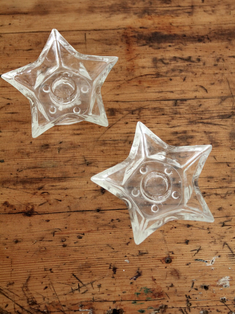 vintage cut glass star candle holders pair