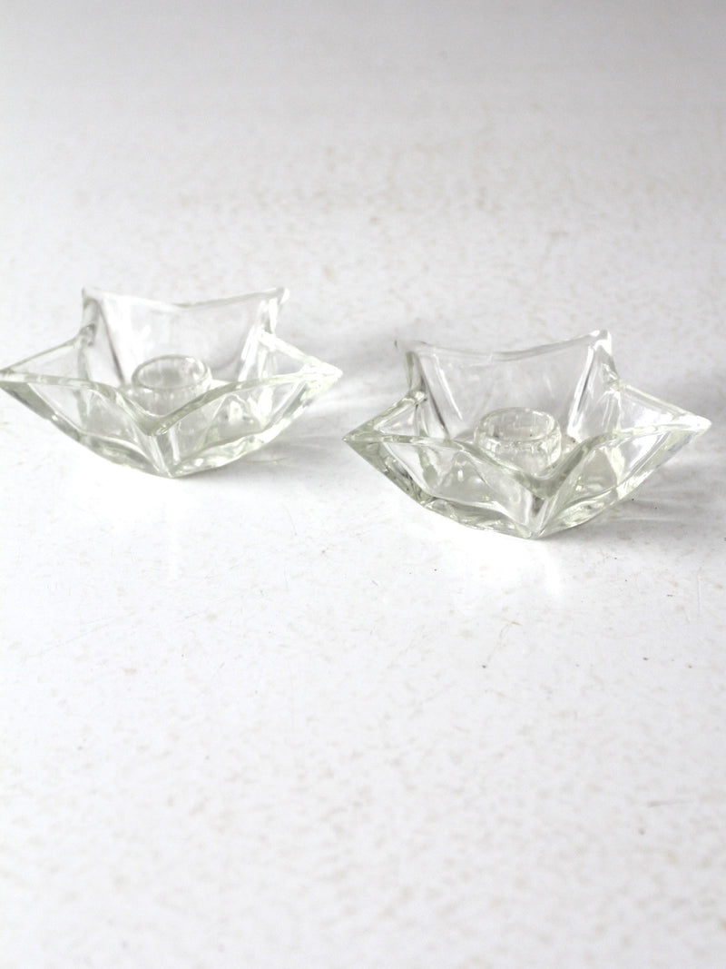 vintage cut glass star candle holders pair