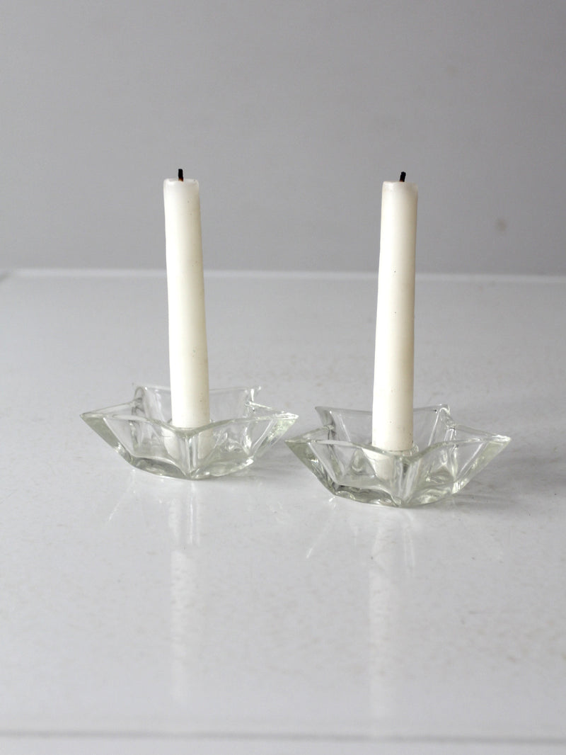 vintage cut glass star candle holders pair