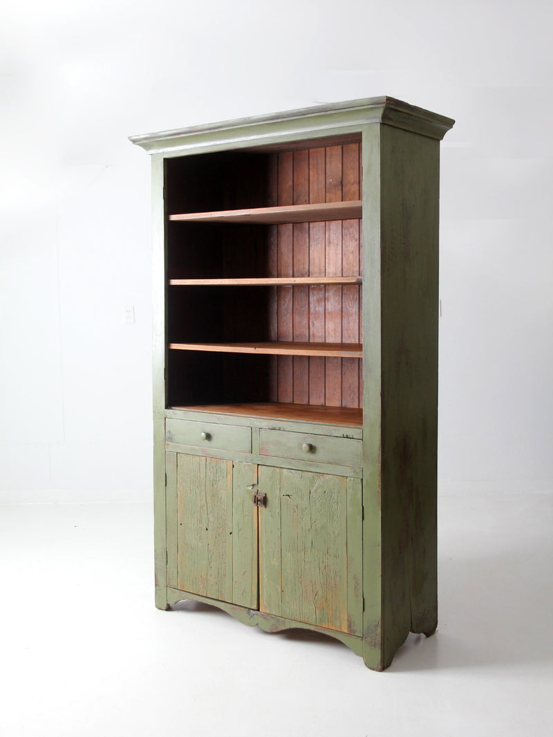 antique green painted hutch