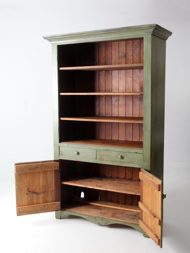 antique green painted hutch