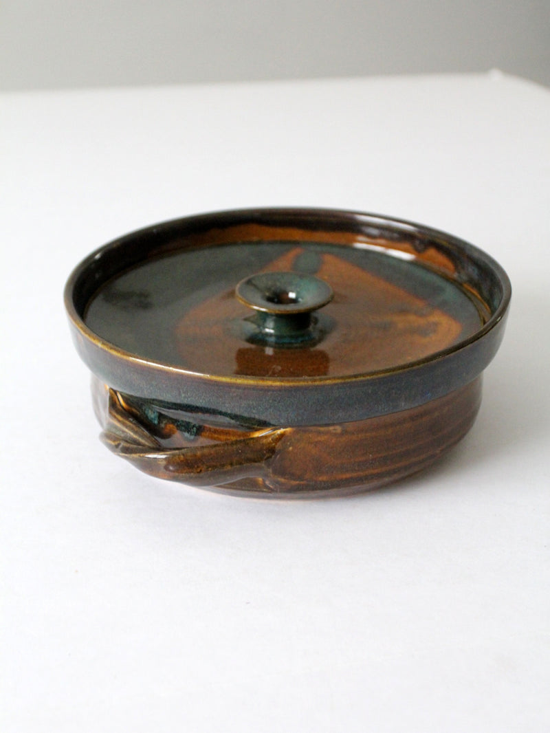 vintage handmade studio pottery serving bowl with lid