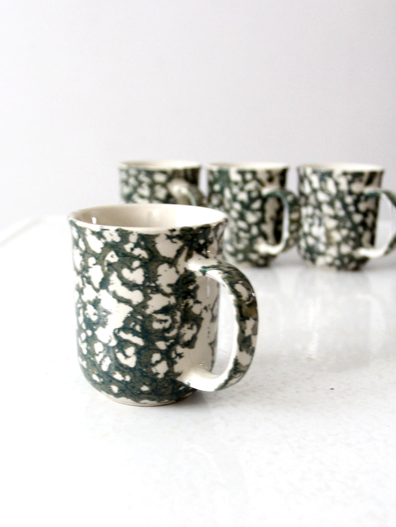 vintage Folk Craft green spongeware mugs set of 5