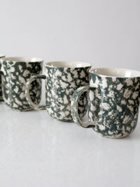 vintage Folk Craft green spongeware mugs set of 5