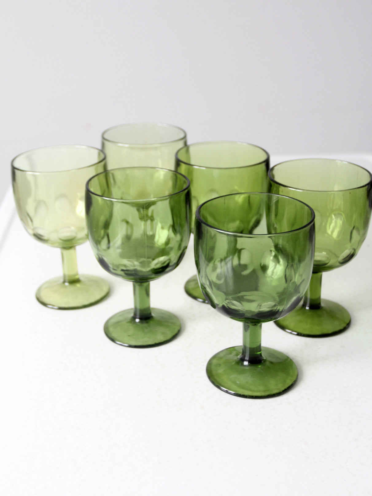 Vintage Green Imperial Thumbprint Glass Goblets - Set of FIVE deals *5*