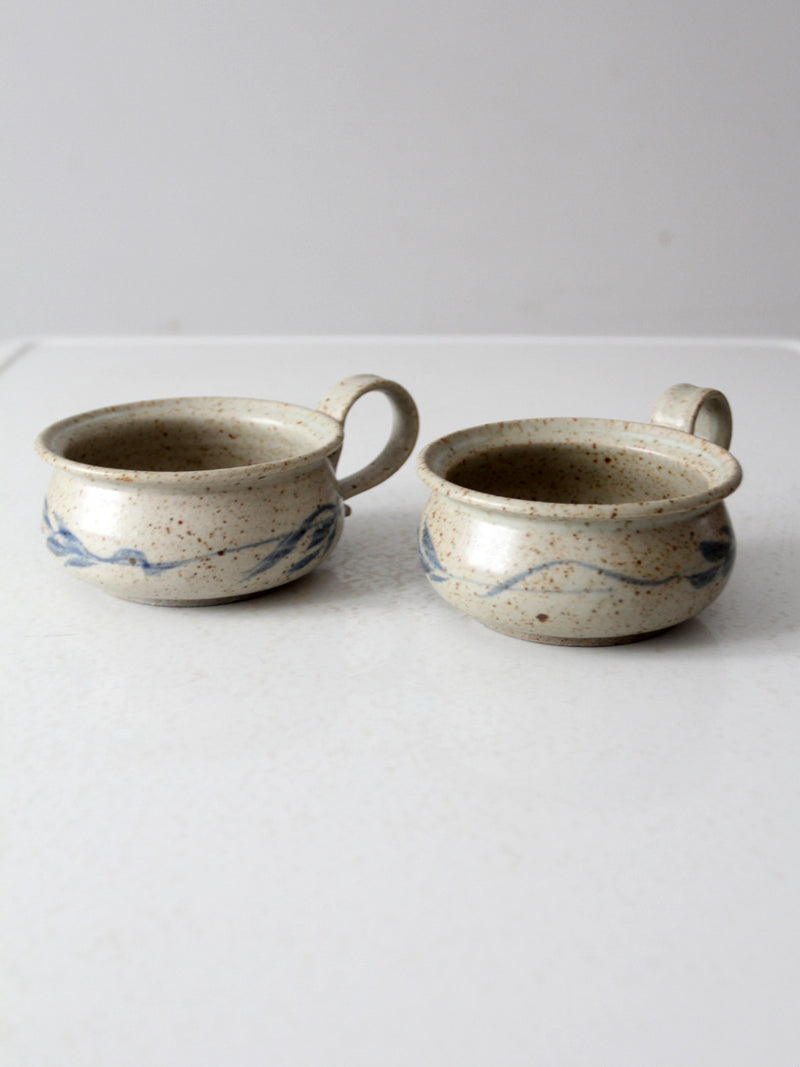 vintage studio pottery soup mugs pair