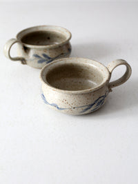 vintage studio pottery soup mugs pair