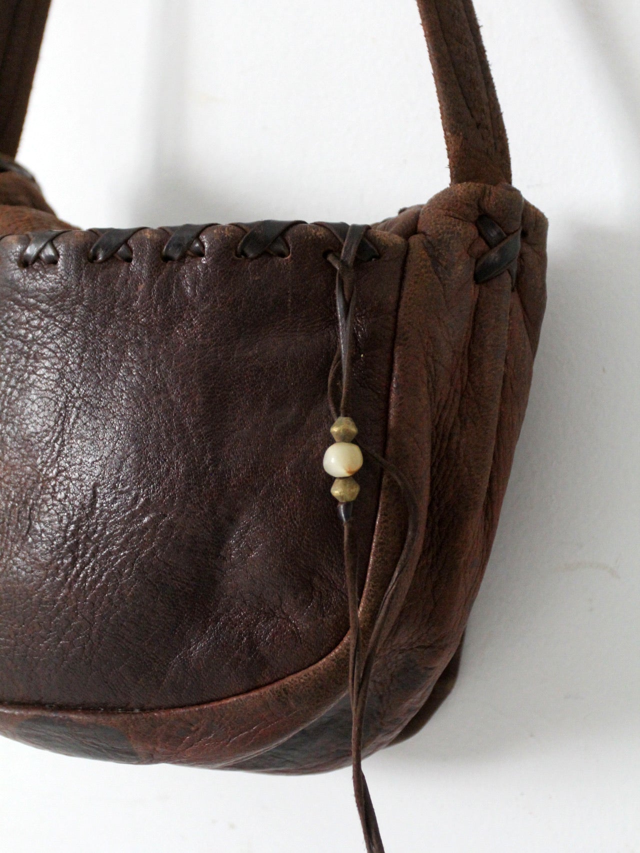 Vintage Brown Coffee online Bean Weaved Leather Boho Shoulder Bag , Hippie Brown leather Shoulder Bag