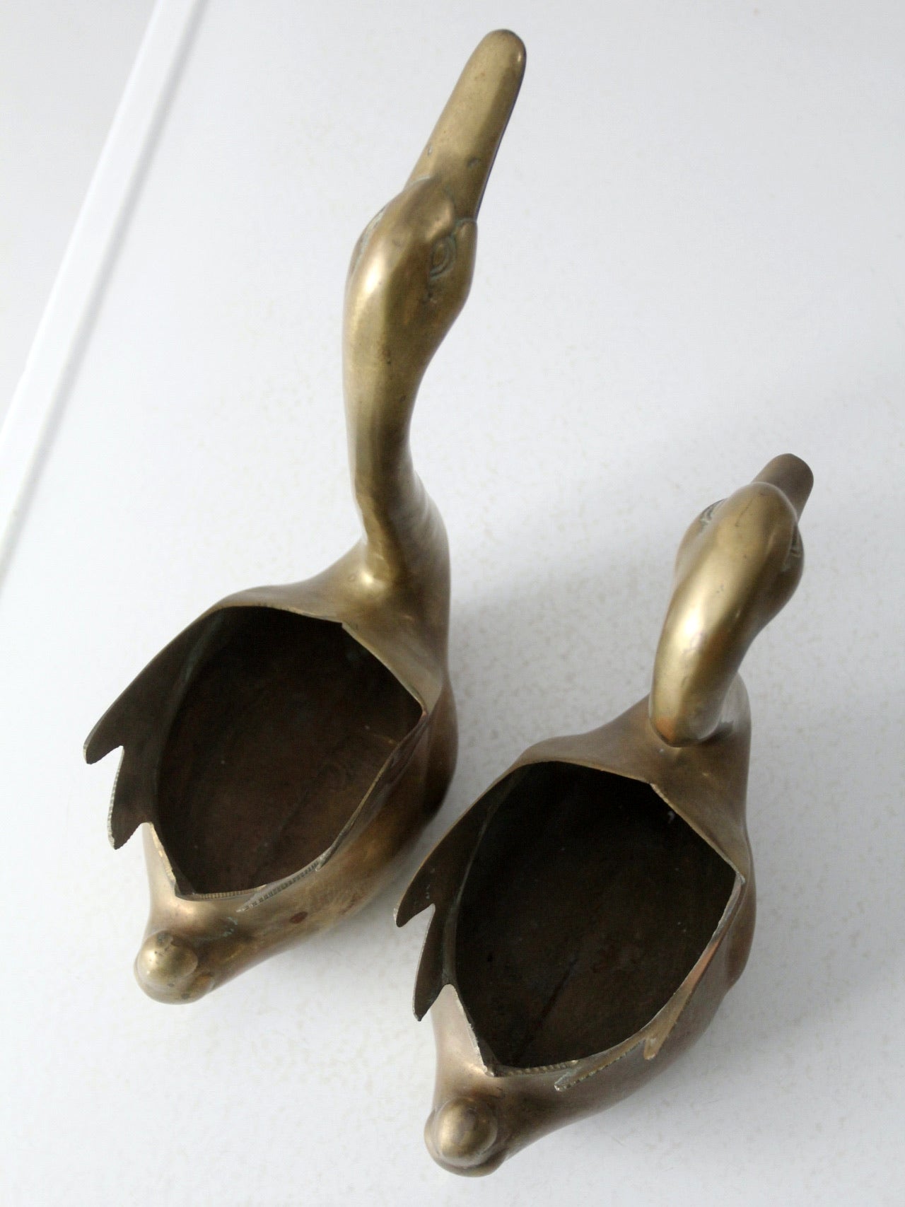 Pair Vintage Cast Brass Swan Planters Cachepot Set hot of 2