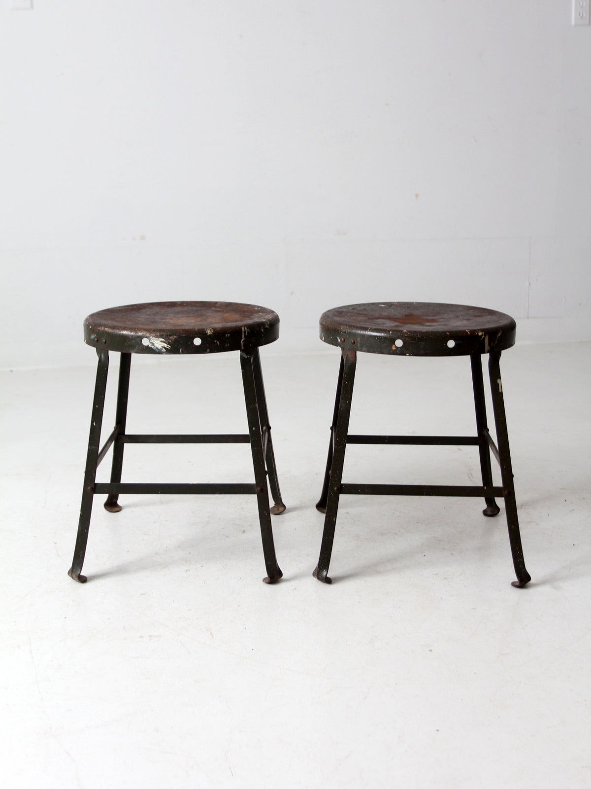 vintage industrial stools pair